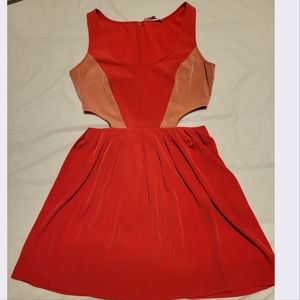 BB Dakota Side Cutout Fit-and-Flare Dress - Coral and Pink - Size 4